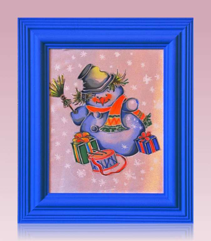 Картина вязанная из пряжи Батик. Снеговик
